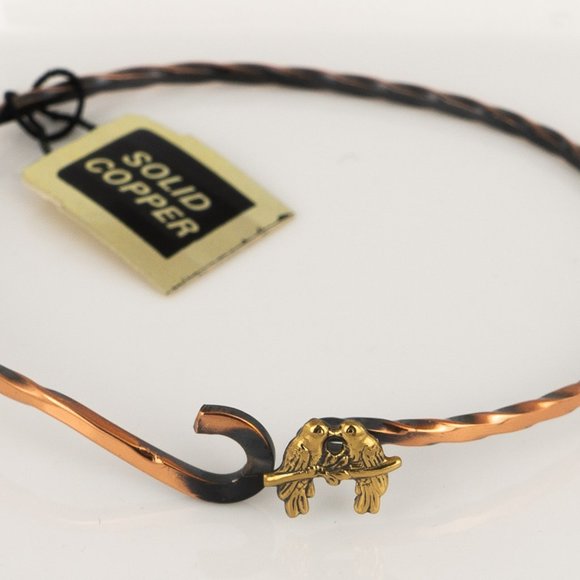 Vintage Solid Copper Pair Love Birds Bangle Bracelet Hook Clasp Twisted 7 inch - Picture 4 of 4